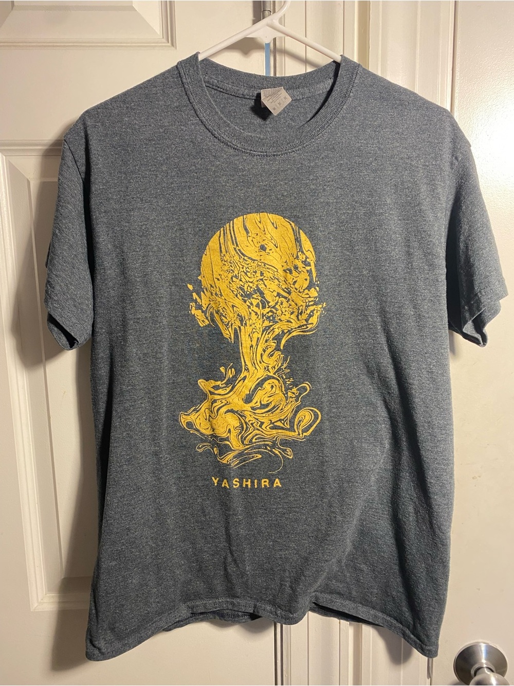 Yashira M band tee Gray Graphic T‑Shirt with Yellow Print